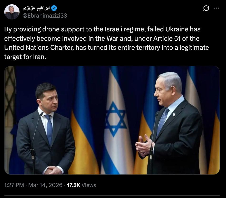 В Иране пригрозили Украине за попытки помочь Израилю — страну назвали «законной целью»