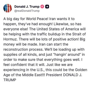 Трамп назвал минувший день важным для всего мира после объявления о прекращении огня