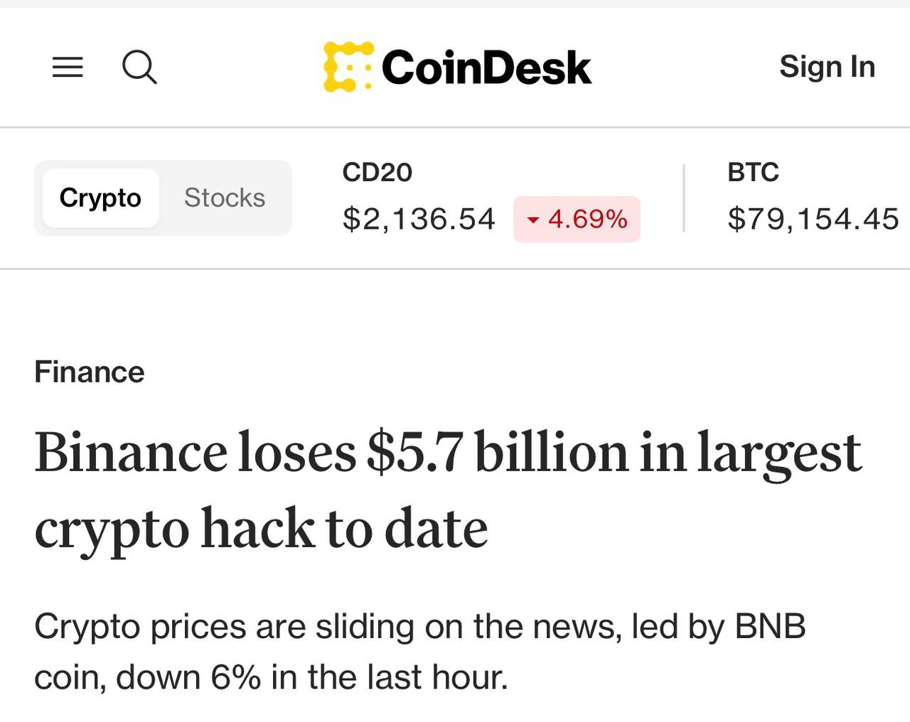 Хакеры взломали и вывели с биржи Binance $5,7 млрд в криптовалюте